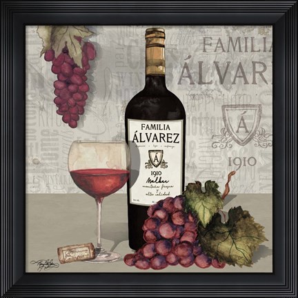 Framed Uncork Wine and Grapes I Print