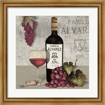 Framed Uncork Wine and Grapes I Print