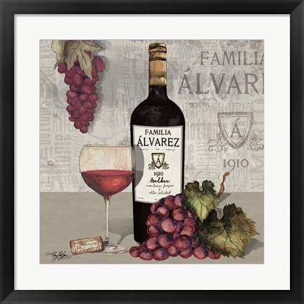 Framed Uncork Wine and Grapes I Print