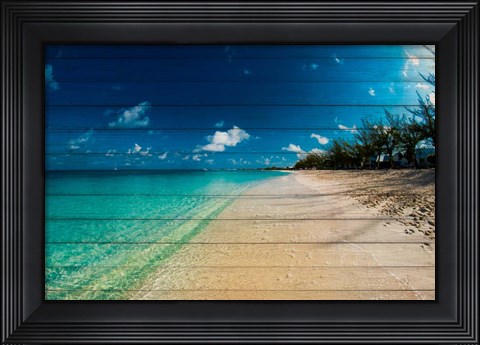 Framed Cayman Islands Beach on Wood Print