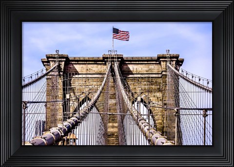 Framed Brooklyn Bridge with Flag Print