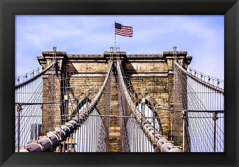 Framed Brooklyn Bridge with Flag Print