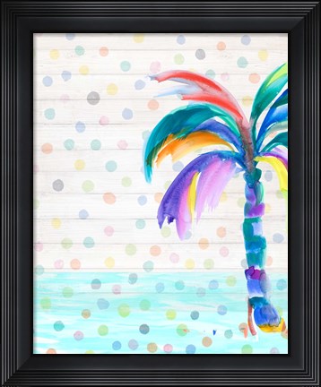 Framed Funky Palm on Dots I Print