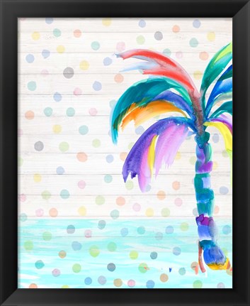 Framed Funky Palm on Dots I Print