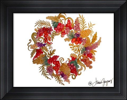 Framed Christmas Wreath with Berries Print