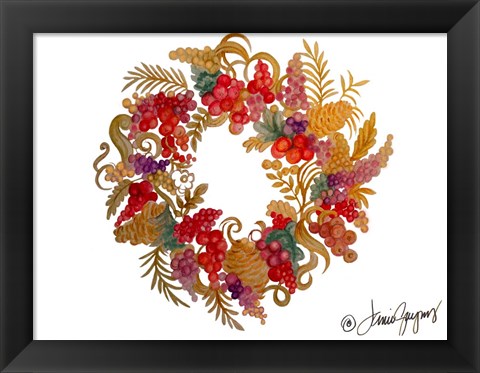 Framed Christmas Wreath with Berries Print