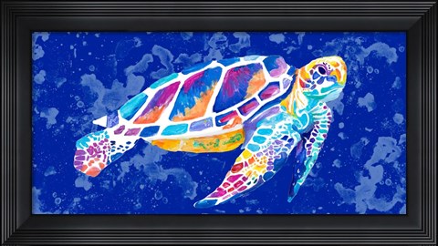 Framed Vibrant Blue Sea Turtle Print