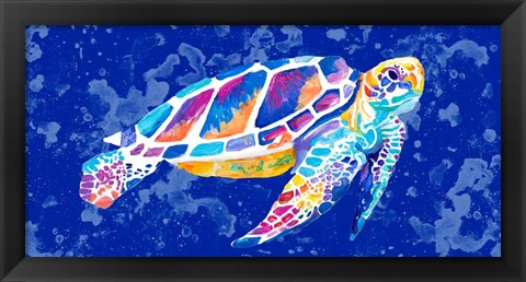 Framed Vibrant Blue Sea Turtle Print