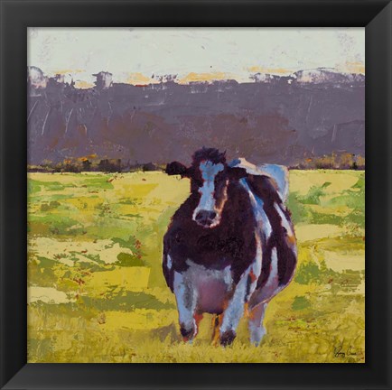 Framed Fat Cow in the Field Print