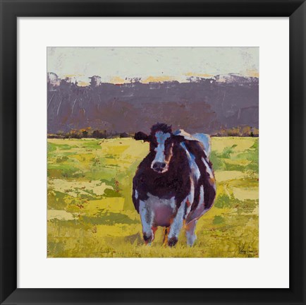 Framed Fat Cow in the Field Print