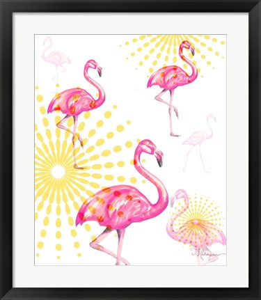 Framed Fashion Flamingos Burst I Print