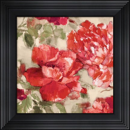 Framed Red Modern Peonies II Print