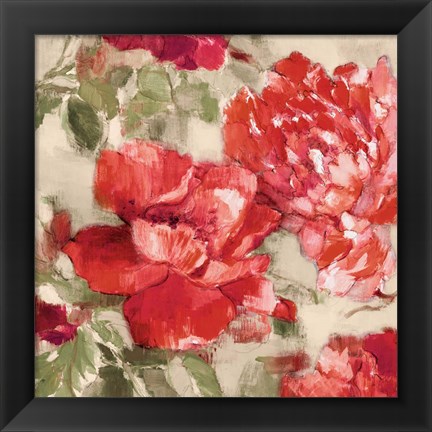 Framed Red Modern Peonies II Print