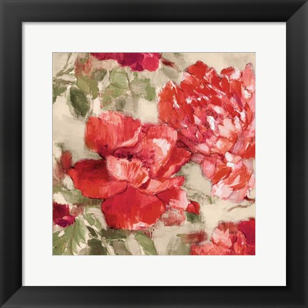 Framed Red Modern Peonies II Print