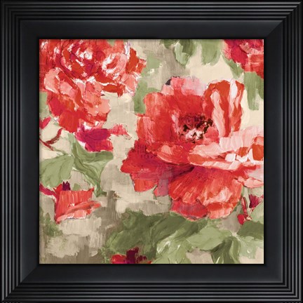 Framed Red Modern Peonies I Print