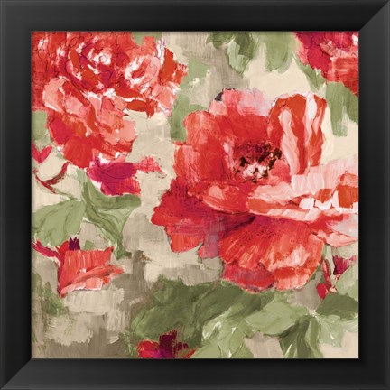 Framed Red Modern Peonies I Print