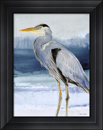 Framed Heron on Blue  I Print