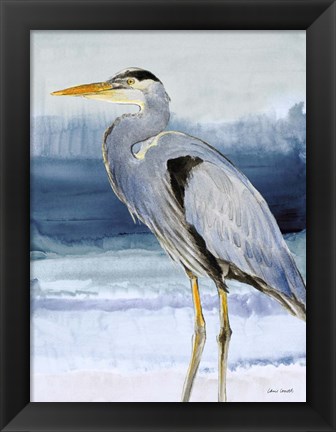 Framed Heron on Blue  I Print