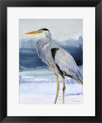 Framed Heron on Blue  I Print