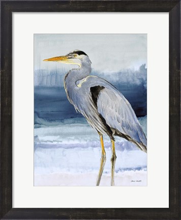 Framed Heron on Blue  I Print