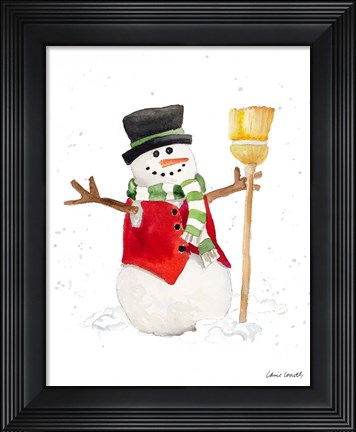 Framed Watercolor Snowman I Print