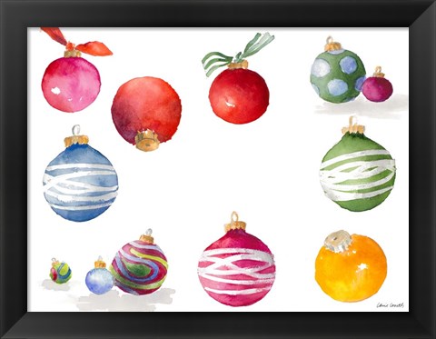 Framed Christmas Ornaments Watercolor II Print