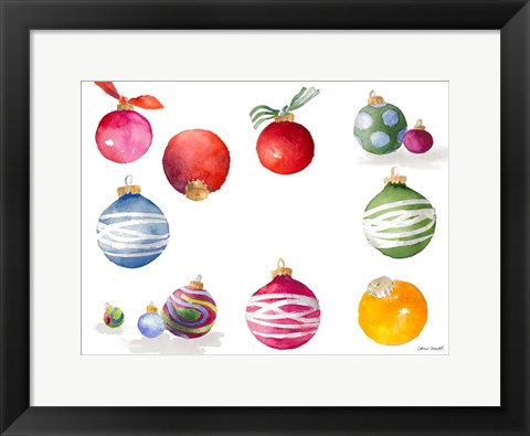 Framed Christmas Ornaments Watercolor II Print