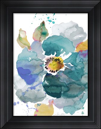 Framed Watercolor Modern Blue Poppy Print