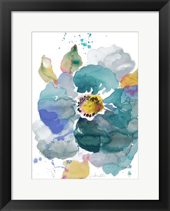 Framed Watercolor Modern Blue Poppy Print