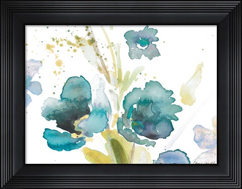 Framed Blue Watercolor Modern Poppies I Print