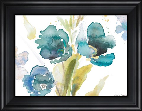 Framed Blue Watercolor Modern Poppies II Print