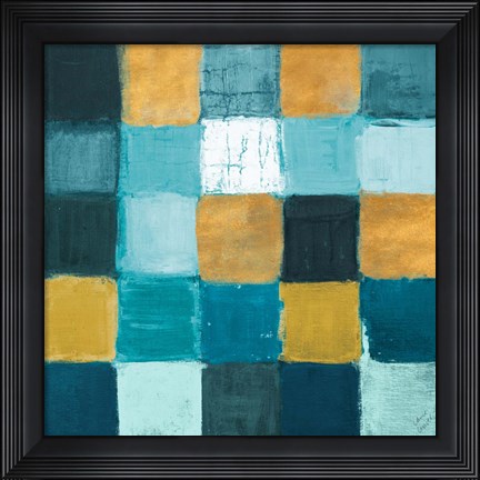 Framed Teal and Gold Rural Facade II Print