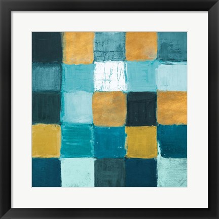 Framed Teal and Gold Rural Facade II Print