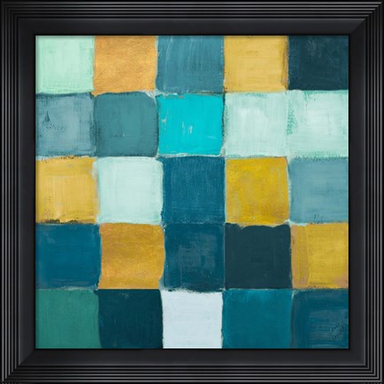 Framed Teal and Gold Rural Facade I Print