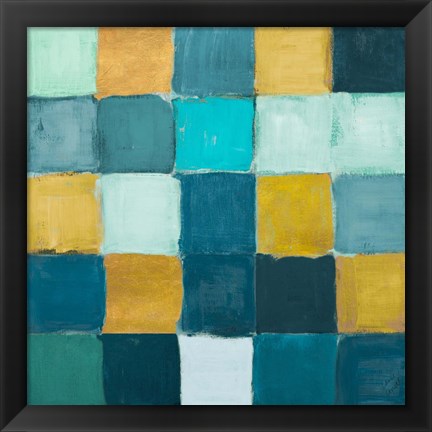 Framed Teal and Gold Rural Facade I Print