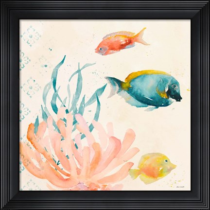 Framed Tropical Teal Coral Medley II Print
