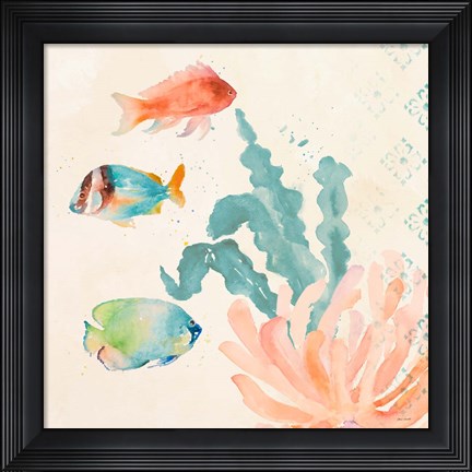 Framed Tropical Teal Coral Medley I Print