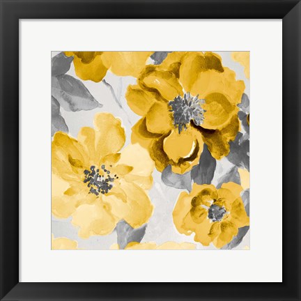 Framed Yellow and Gray Floral Delicate I Print