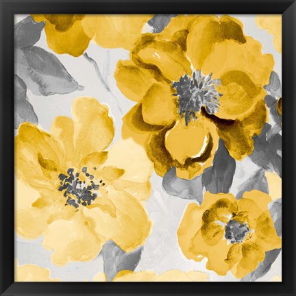 Framed Yellow and Gray Floral Delicate I Print