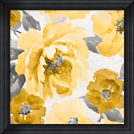 Framed Yellow and Gray Floral Delicate II Print