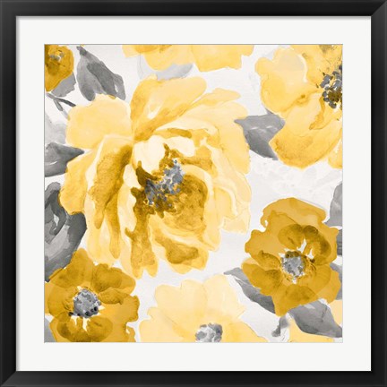 Framed Yellow and Gray Floral Delicate II Print