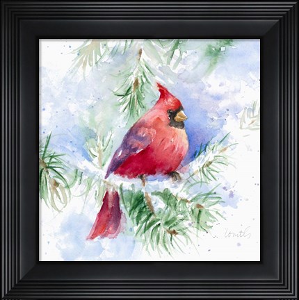 Framed Cardinal in Snowy Tree Print