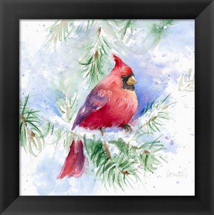 Framed Cardinal in Snowy Tree Print