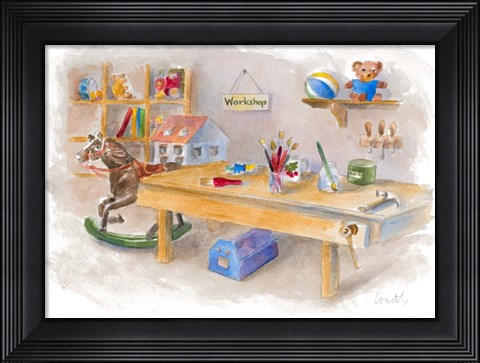 Framed Santa&#39;s Workshop Scene Print