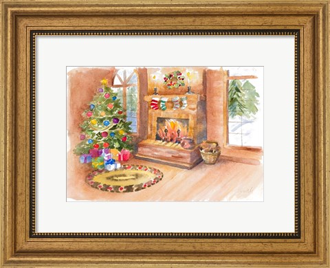 Framed Santa&#39;s Fireplace and Tree Scene Print