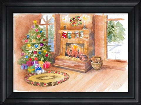Framed Santa&#39;s Fireplace and Tree Scene Print