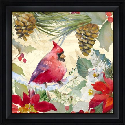 Framed Cardinal and Pinecones I Print