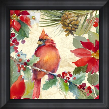 Framed Cardinal and Pinecones II Print
