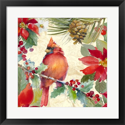 Framed Cardinal and Pinecones II Print