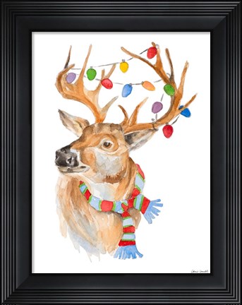 Framed Deer with Lights and Scarf Print